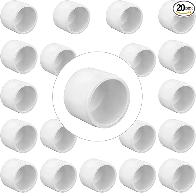 20 Pack 1'' PVC Pipe End Cap Fitting, Schedule 40 Furniture Grade PVC Pipe End Cap Plug Adapter, White 1'' Plug Socket Fittings for Build Furniture DIY Garden Shelf