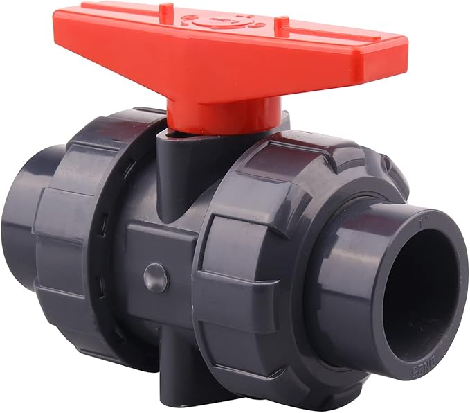 DERNORD 2 Pack PVC True Union Ball Valve with Full Port, EPDM O-Rings, and Reversible PTFE Seats,Rated at 200 PSI (1 inch Socket)