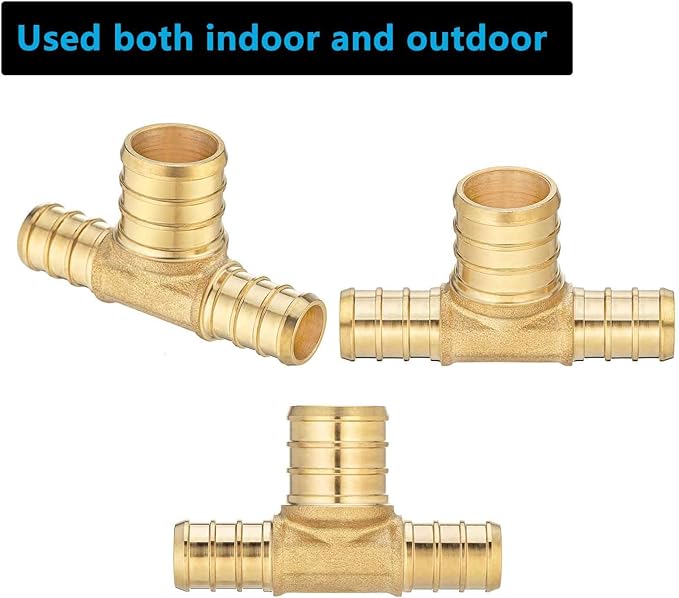 10 Pack Brass PEX Reducing Tee, 1/2" to 3/4" PEX F1807 Tee Fitting