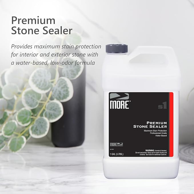 MORE Premium Stone Sealer - Water-Based Protectant - Granite, Marble, Concrete & Grout Sealer - for Indoor & Outdoor Use - Protects Against Oil, Water-Based Stains - Unscented - Gallon (128oz)
