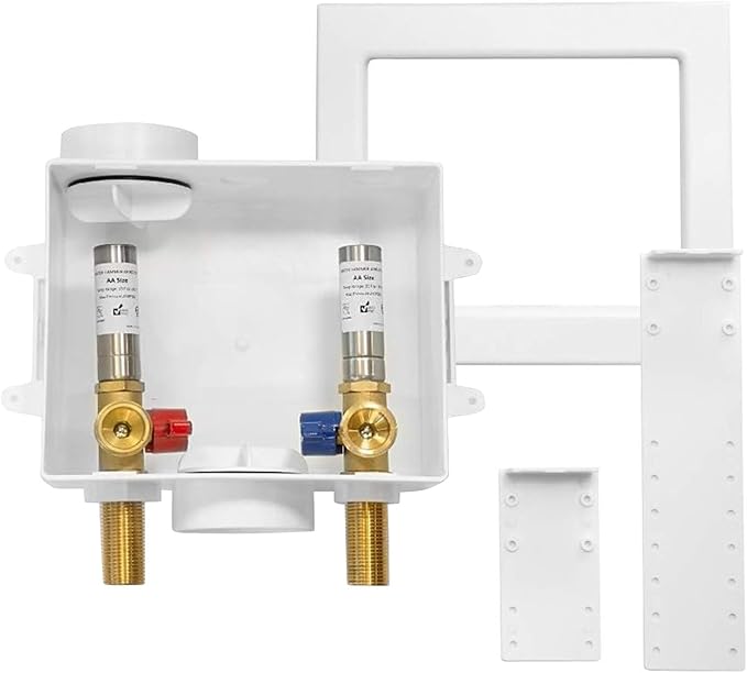Washing Machine Outlet Box, Center Drain/Side Drain, 1/2 Inch MIP Sweat Inlet x 3/4 Inch MHT Outlet Connection, with Stainless Steel Water Hammer Arrestor (Pack of 2)(WM006-2Pack)