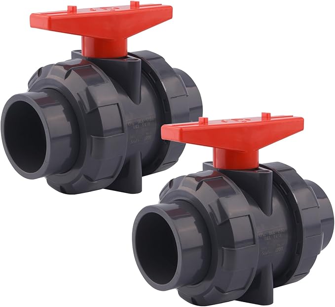 DERNORD 2 Pack PVC True Union Ball Valve with Full Port, EPDM O-Rings, and Reversible PTFE Seats,Rated at 200 PSI (2 inch Socket)