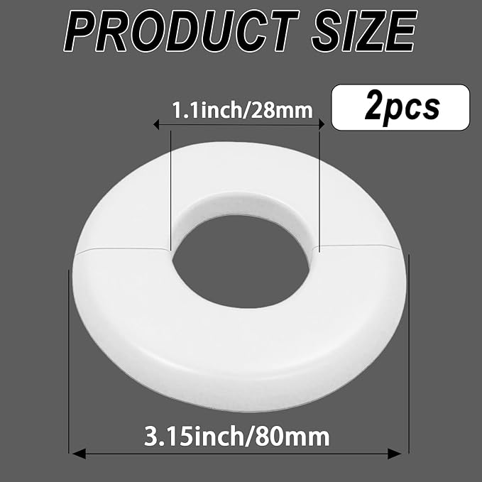 2 Pack Wall Split Flange for 1.1 Inch/28mm OD Pipe ABS Escutcheon Plate Self-Adhesive Round Plumbing Cover Plates for Water Pipe Faucet Decoration, White