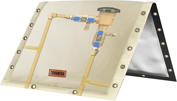 3-Way Opening Backflow Preventer Pipe Insulation Cover (5°F) - Irrigation Sprinkler Valve Cover - Water Well Pump Cover - Sturdy 5 Layers for Winter Freeze Protection (52" W x 32" H, Beige