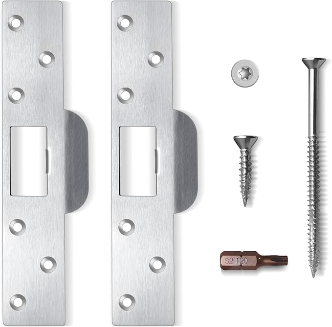 Door Strike Plate 7", 2 Pack, Oversized Reinforced Striker Plate, Heavy Duty, Repair Damaged Worn Frame/Slot/Jamb, Large Hole to Fix Latch Sticking (Satin Nickel)