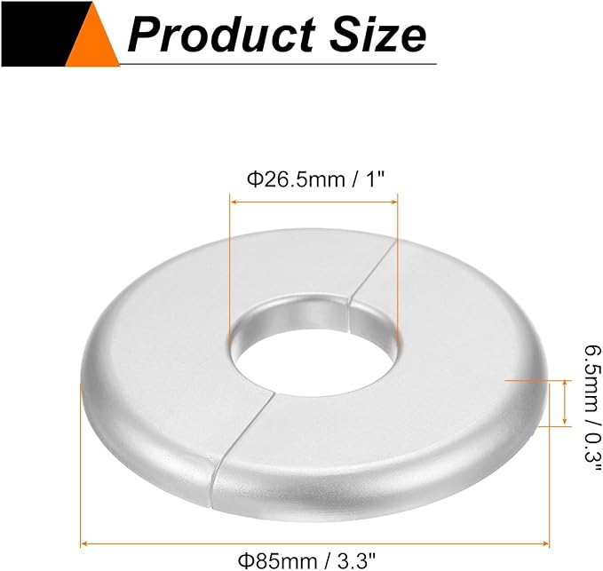 HARFINGTON 8pcs Wall Split Flange 26.5mm/1" Self-Adhesive Plumbing Cover Plates ABS Plastic Round Escutcheon Plate Buckle Design for Water Pipe Bathroom Kitchen Decoration, Silver Tone