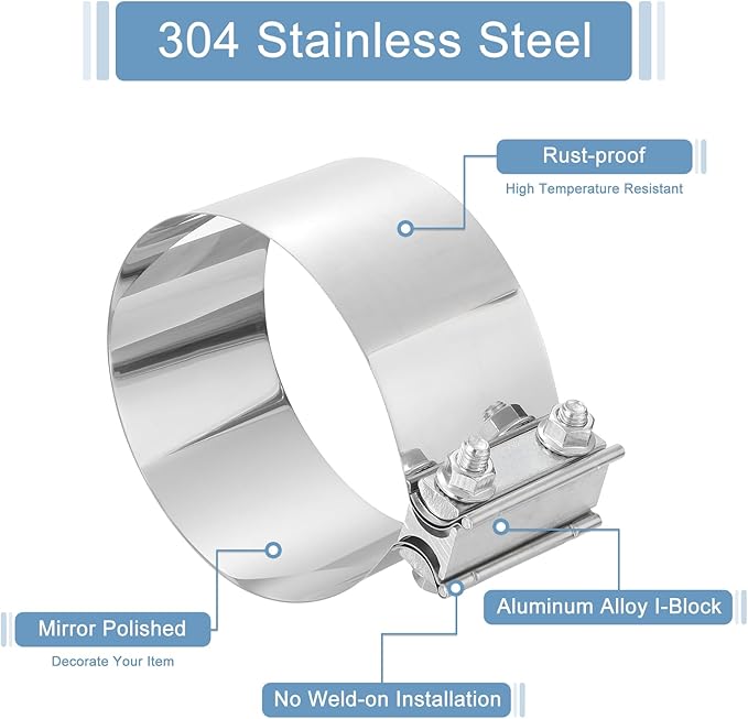 uxcell 5.5 Inch Exhaust Clamp, 304 Stainless Steel Butt Joint Band Clamp Sleeve Coupler Pipe Repair Clamp Universal Widening Clamp for Exhaust Pipes Mufflers, Silver