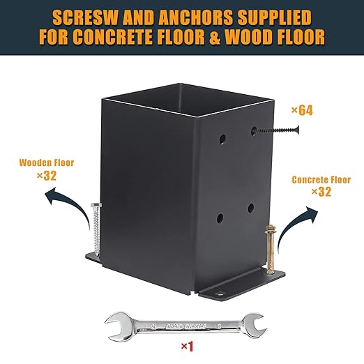 4×4 Post Base 8 Pcs, (Inner Size 3.6"x3.6") Post Brackets, Heavy Duty Black Metal Powder-Coated Thick Steel Post Anchor Outdoor for Support Deck Base Plate Pergola Brackets Fence Kit