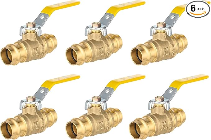 3/4" Press Ball Valve, 6 Pack Shut Off Valves with EPDM O-ring, Quarter Turn Brass Full Port Shut Off Ball Valve for Hot and Cold Water, NSF/ANSI 61 Certified