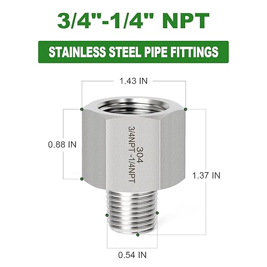 TAISHER 5PCS Forging of 304 Stainless Steel Pipe Fitting, Reducer Adapter, 1/4" NPT Male x 3/4" NPT Female, Reducing Pipe Adapter Fitting