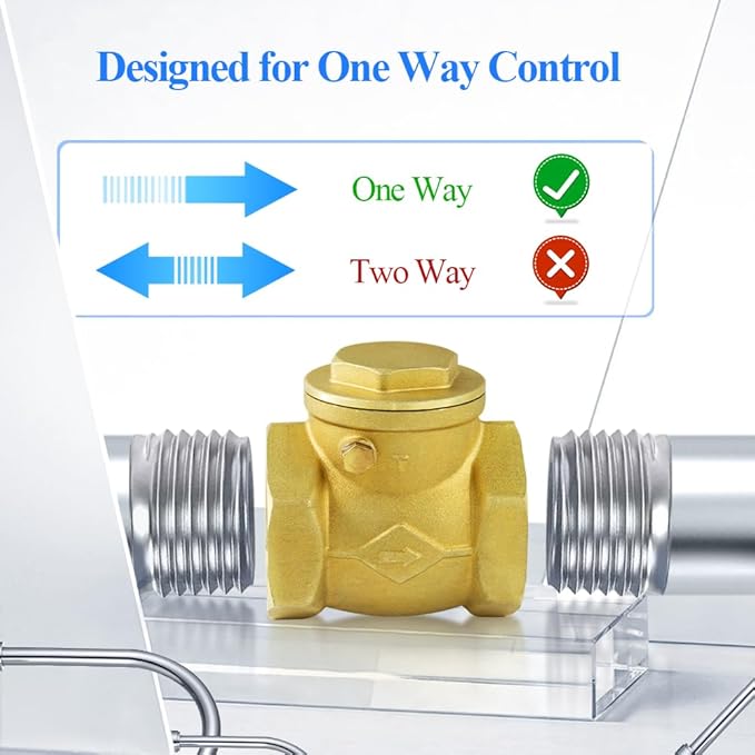 WiseWater 1 1/2" Brass Swing Check Valve, DN40, In-line, Horizontal, Non-Return