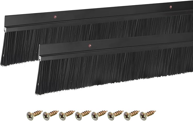 uxcell 2Pcs Door Brush Bottom Sweep H-Shape Aluminum Alloy Base with 2-inch PP Brush for Home, Industrial (47-inch L, Black)