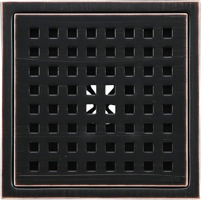 Oil Rubbed Bronze Shower Drain Square Shower Drain 6 inch SUS304 Stainless Steel Shower Floor Drain with Tile Insert Grate Removable