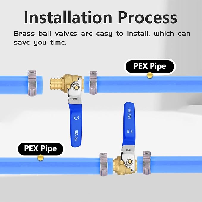 10-Pack Foskan 3/4 Inch PEX Crimp Full Port Ball Valve with Blue Handle, Brass Quarter Turn Shut-off Valve for PEX Tubing