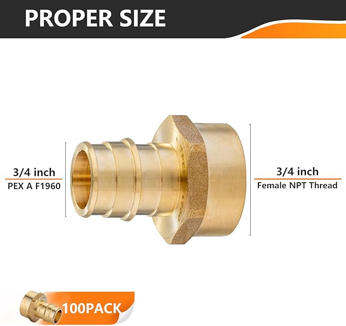 HeSun 100-Pack PEX-A Fitting, Pex Expansion 3/4 Inch Female Thread Adapter,3/4" Female NPT x 3/4" Pex Expansion Adapter,ASTM F1960