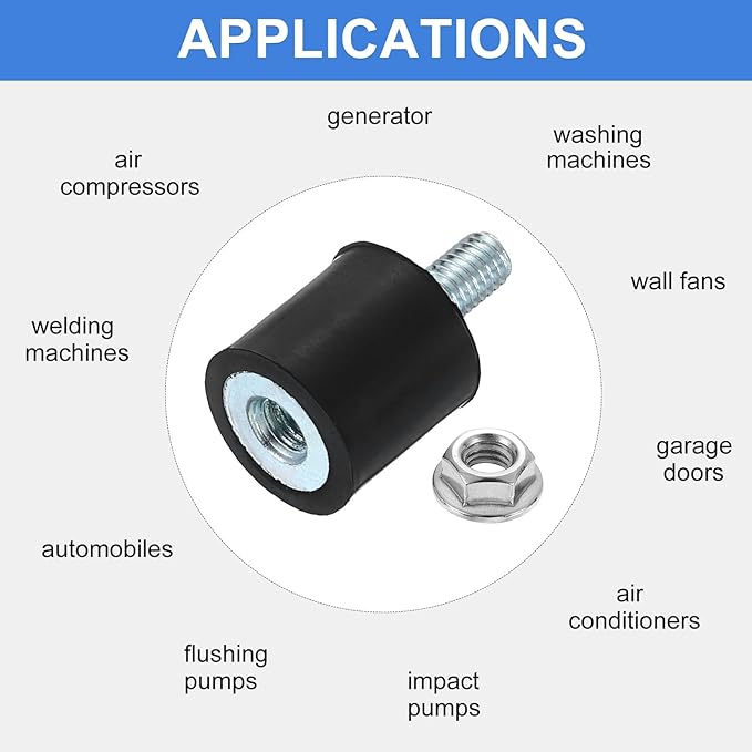 uxcell M5 Rubber Mounts, 8Pcs 15x15mm(DxH) Rubber Cylindrical Anti Vibration Isolator Shock Absorber with Lock Nuts for Car Bobbin Generator Air Compressors