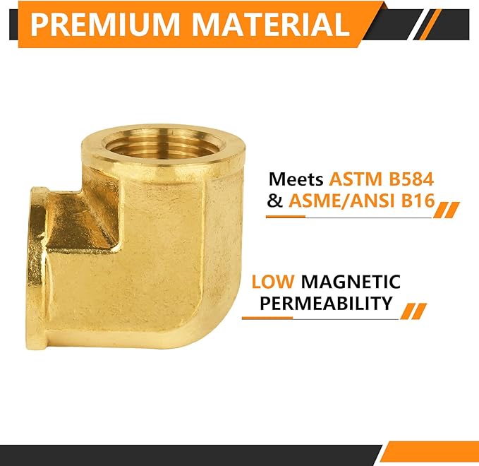 5-PCs HeSun Brass Pipe Fitting, 3/4" x 3/4" NPT Female 90-Degree Barstock Street Elbow