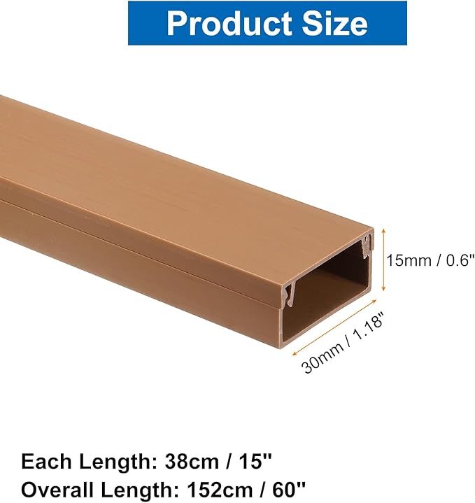 HARFINGTON 4pcs Cord Hider Wall 15inx1.18inx0.6in (LxWxH) PVC Cable Cover Self Adhesive Wire Hider Wall Mounted TV Cable Raceway for Cables Management (60in Total Length),Brown