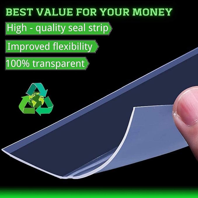 Weather Stripping Door Seal – 33ft Extra-Wide Silicone, Strong Adhesive, Seals Large Gaps for Maximum Winter Cold Protection and Weatherproofing, 1.8in Transparent