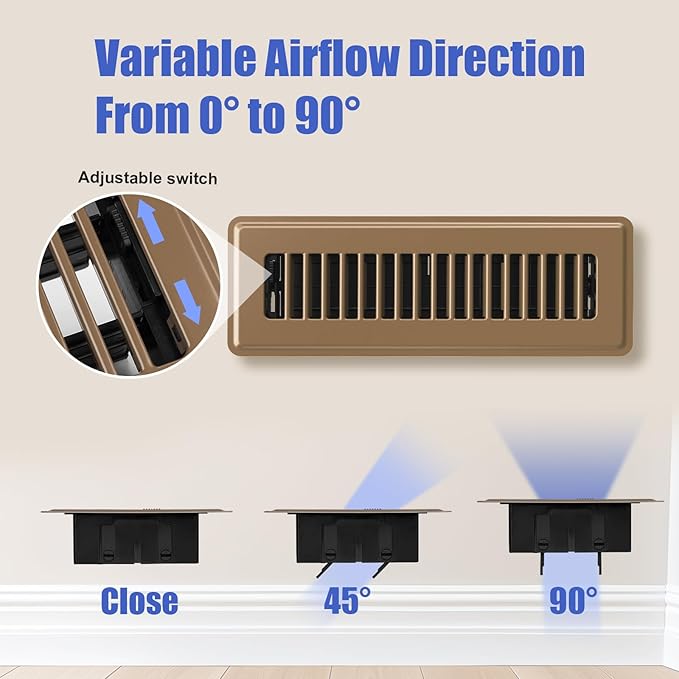 Floor Register 2x10, 2 Pack Floor Vent Covers, Adjustable Steel Air Supply Register Vent Covers Grill, Rust-Proof Vent Covers for Home Floor and Sidewall, Brown