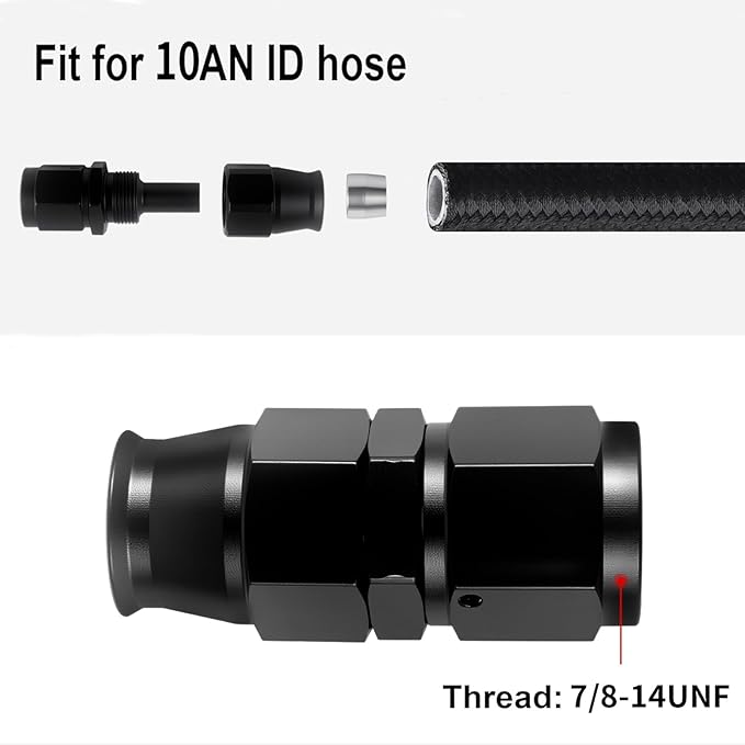 10AN PTFE Hose End Fitting Straight Swivel Only for PTFE Hose Aluminum Black 4PCS