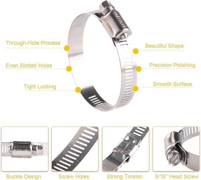 Winlong Stainless Steel 2'' Hose Clamps, 10PK SAE 36 Worm Gear Hose Clamps Adjustable 1 3/4 Inch-2 3/4 Inch (45-70mm) for Automotive Plumbing, 2 1/2'', 2.5'', 2 1/4'' Hose Clamps