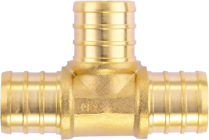 3/4 inch T PEX Tee 3/4" x 3/4" x 3/4" (Pack of 7) Lead-Free Brass Barb Crimp Pipe Fitting/Fittings