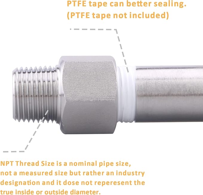 Forged Reducer Adapter Fitting - Stainless Steel 304 Reducing Pipe Connector, 1/2" NPT Female x 1/2" NPT Male (pack of 5)