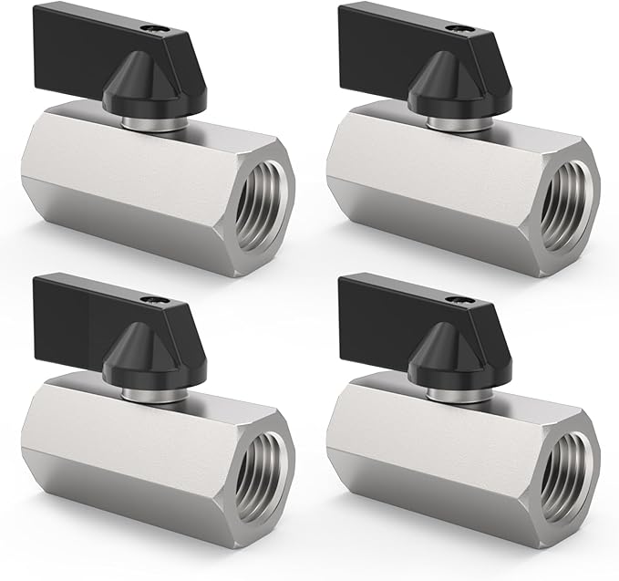 ChillWaves Brass Mini Ball Valve, Shut Off Switch Ball Valve 3/8" NPT Female x 3/8" NPT Female Thread Pipe Fitting(4-PACK)