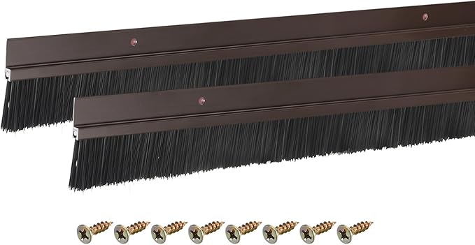 uxcell 2Pcs Door Brush Bottom Sweep H-Shape Aluminum Alloy Base with 1.2-inch PP Brush for Home, Industrial (47-inch L, Brown)