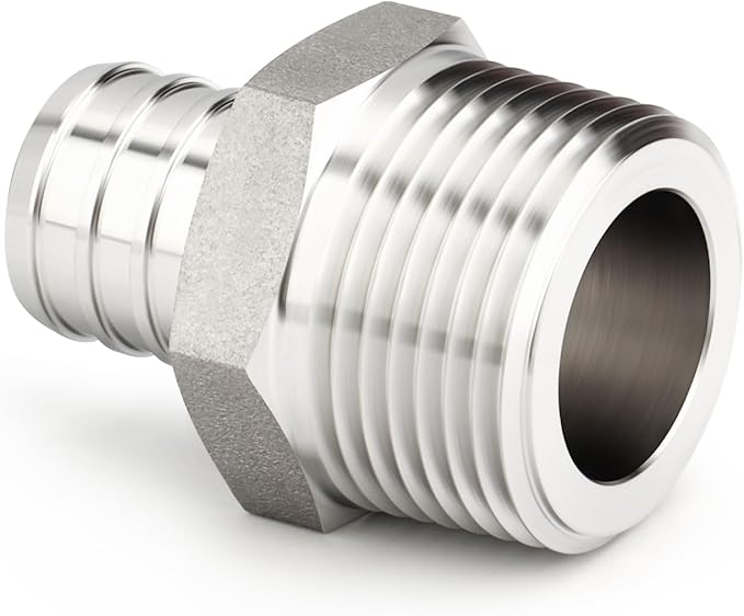 TAISHER 2PCS 304 Stainless Steel Pex Fittings,3/4" Pex x 3/4" NPT Male,3/4" Pex Fitting With 2PCS Hose Clamp For Pex Tubing Pipe
