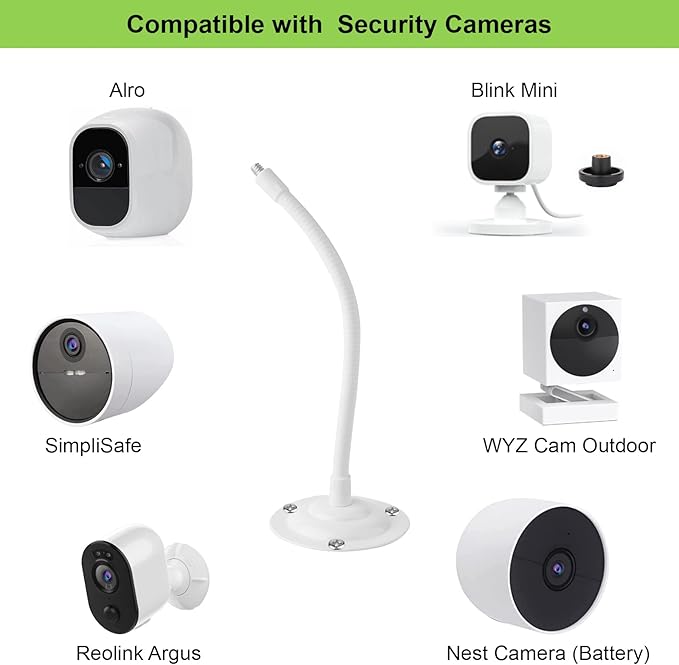 2 Pack Camera Flexible Wall Mount Holder Compatible with Arlo/Blink/Reolink/Nest/Wyze/SimpliSafe Camera,Adjustment 8 inch Long Gooseneck Arm with Metal Base,1/4"-20 Threaded Screw,White