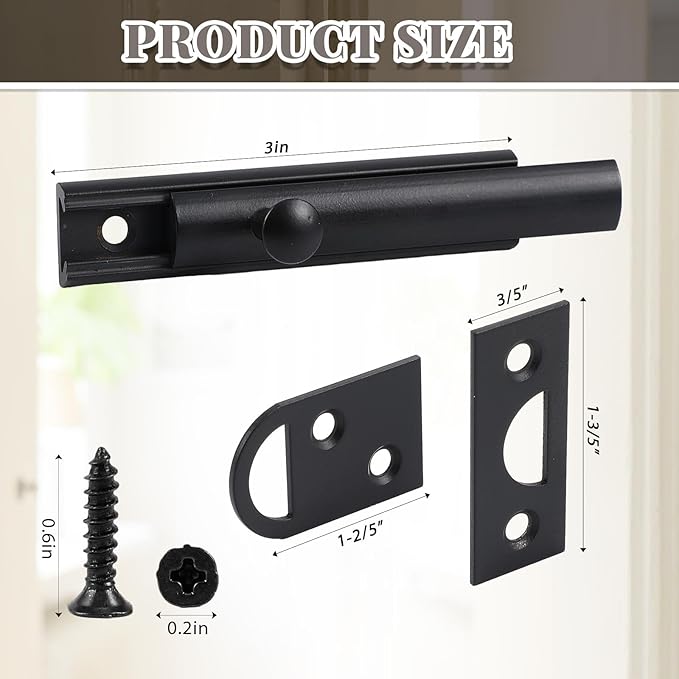 Lothee 4 Pcs Solid Brass Surface Bolt Door Slide Bolt Door Latches for Top of Slide Latch Lock(3",Matte Black)