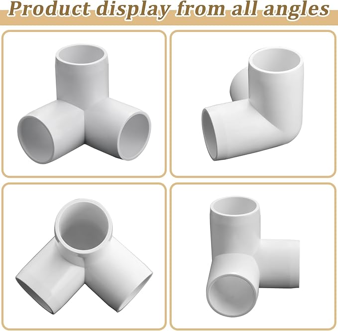 12-Pack 3/4" PVC Fittings 3 Way, Furniture Grade 3/4 Inch PVC Pipe Fittings 3 Way, UV Resistant, Fits SCH40 Pipe DIY Garden Shelves, Greenhouse, Shelf