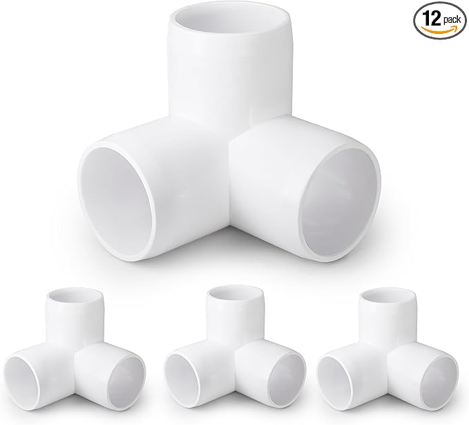 3 Way PVC Pipe Fittings 1-1/4 Inch, Zernmiarder White PVC Elbow Corner Side Outlet Tee Fitting, SCH40 Furniture Grade Pipe Connectors - Fits 1-1/4" Polyvinyl Chloride Pipes, 12 Pieces