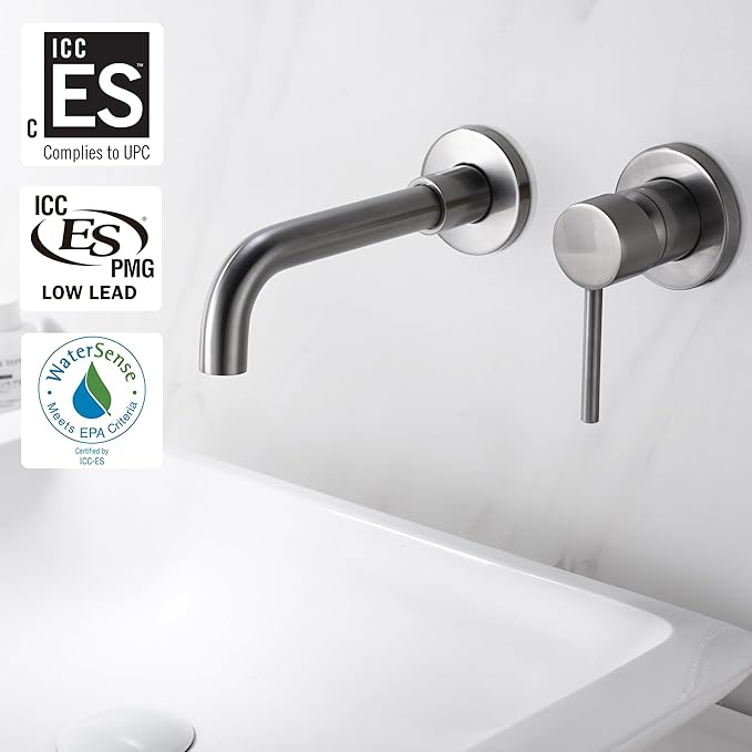 Sumerain Wall Mount Bathroom Faucets Brushed Nickel,Single Handle Wall Mount Faucet with Brass Rough-in Valve
