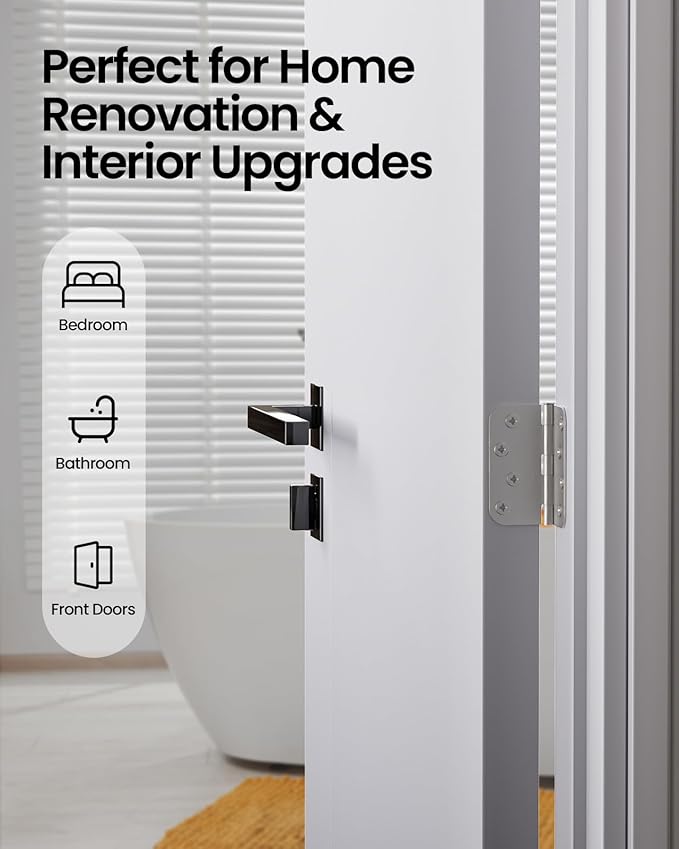 4" X 4" Nickel Door Hinges – 6 Pack Brushed Nickel Door Hinges with 5/8" Radius, Rounded Interior Heavy Duty 4 Inch Exterior & Front Door Hinge for Residential Use