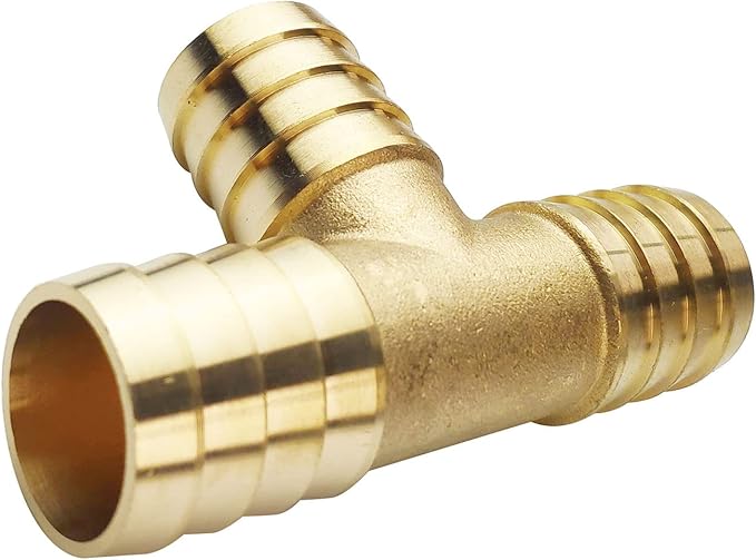 2PCs 1" Brass Hose Barb Fitting Tee 3 way Barbed Splicer Mender Union Fitting with 6PCs Hose Clamp for Oil Water Air
