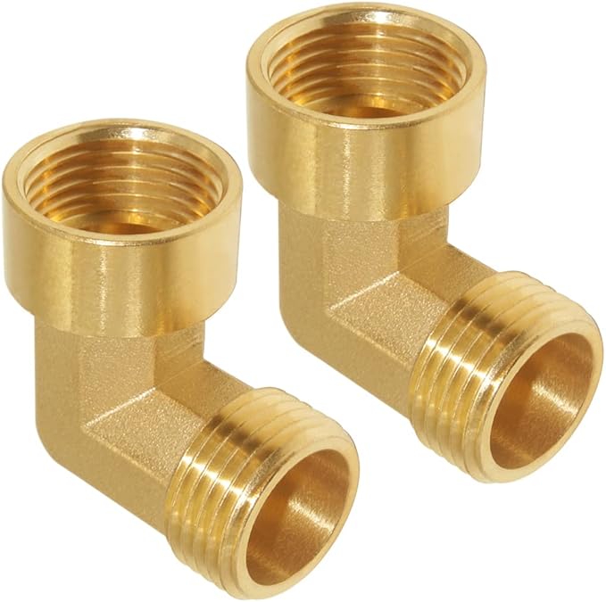 Joywayus 90-Degree Elbow Garden Hose Pipe Fitting（Non swiveling Fitting） Forged Brass Right Angle 3/4" GHT Female x 3/4" GHT Male (Pack of 2)