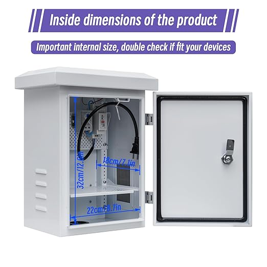 Outdoor Weatherproof Cabinet Electrical Enclosure - 15.7x11.8x7.9 inches Outdoor Network Cabinet Enclosure with Cooling Fan and Thermostat Kit, Wall/Pole Mount (400x300x200mm)