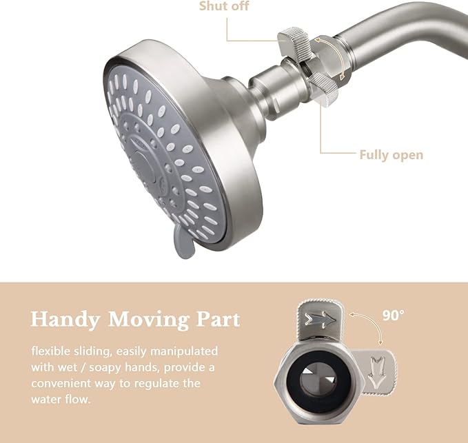 APLusee Shower Head Shut Off Valve, Solid Brass Water Flow Restrictor with Adjustable Lever, Brushed Nickel