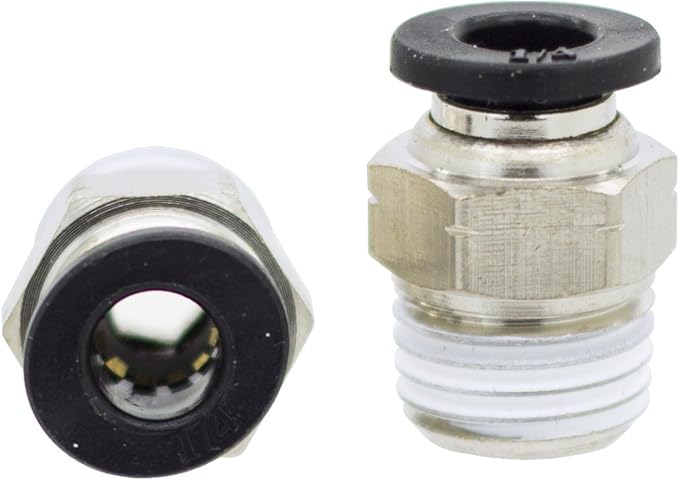 PneumaticPlus PC-1/4-N2 Push to Connect Tube Fitting, Male Straight - 1/4" Tube OD x 1/4" NPT Thread (Pack of 10)
