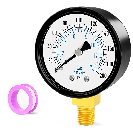0-200PSI Well Pump Pressure Gauge 2" Dial Size, 1/8" NPT Lower Mount, 3-2-3% Accuracy, for Tube, Water Pump, Gas, Liquid, Pressure Test