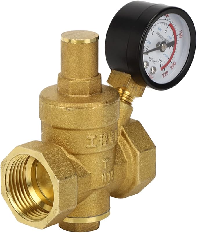 Pssopp DN25 Brass Pressure Regulator Valve with Adjustable Knob, Piston Structure for Water Pressure Reducing, 1.6Mpa Inlet Pressure