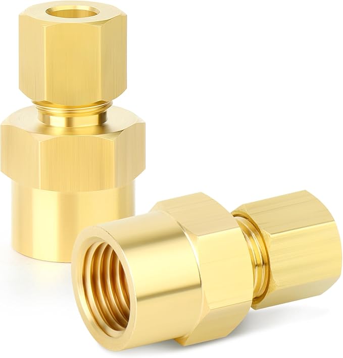 GASHER 10PCS Brass Compression Union Tube Pipe Fitting Connector, 3/8" Tube OD x 1/4" NPT Female Connector
