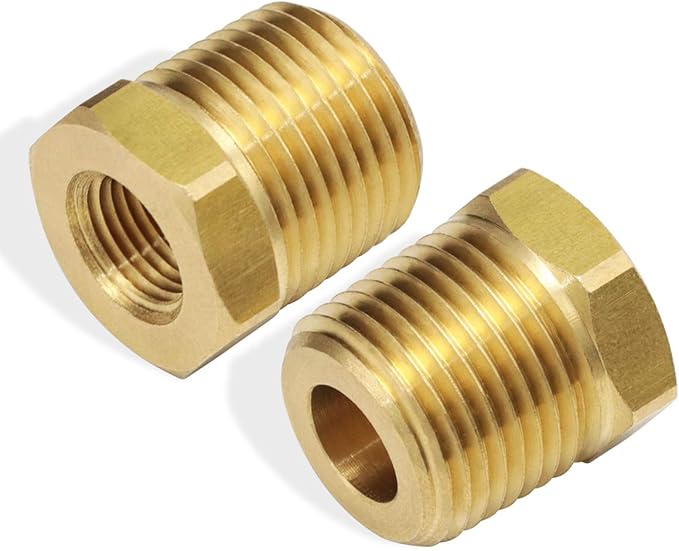 3/8 Inch NPT Male to 1/8 Inch Female NPT Thread Brass Fitting Reducing Hex Head Bushing Pipe Hose Adapter Convert Max 1200 PSI Pack of 2