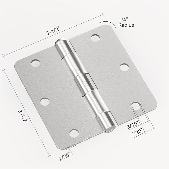 Door Hinges Brushed Nickel - 12 Pack 3.5 Inch Rounded Interior Satin Nickel with 1/4" Radius Corners - 3 1/2 Inches Silver Residential Standard Door Hardware