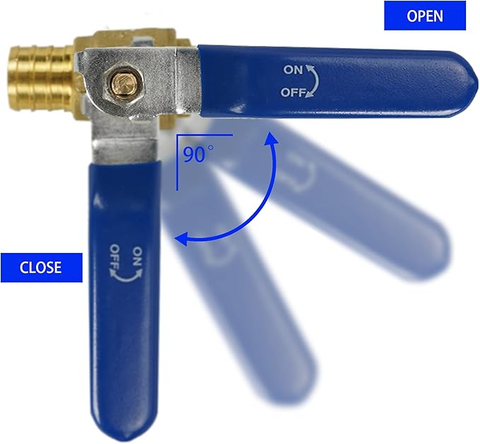 Hourleey 2 Pieces 3/4 Inch Pex Brass Full Port Shut Off Ball Valve Hot and Cold, Quarter Turn HOT (RED) COLD (BLUE) of Brass Water Stop Shut Off, 1 Piece Each