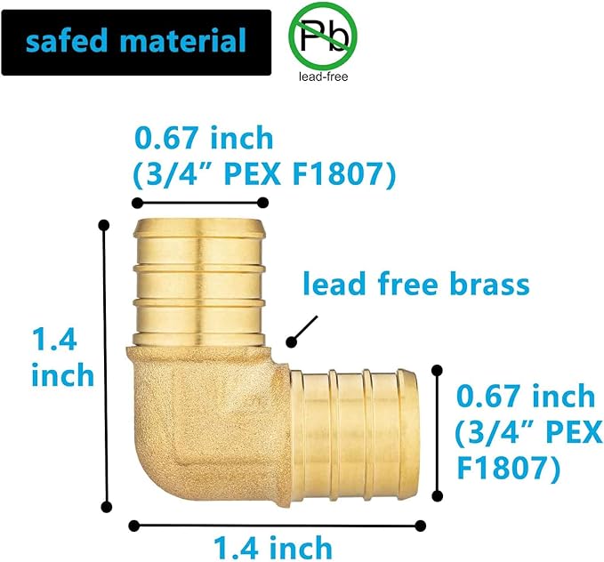 (20 Pack) Lidertik Pex Fittings 3/4 Inch 90 Degree Elbow Crimp Fitting, 3/4" PEX F1807 to 3/4" PEX F1807 Adapter Brass