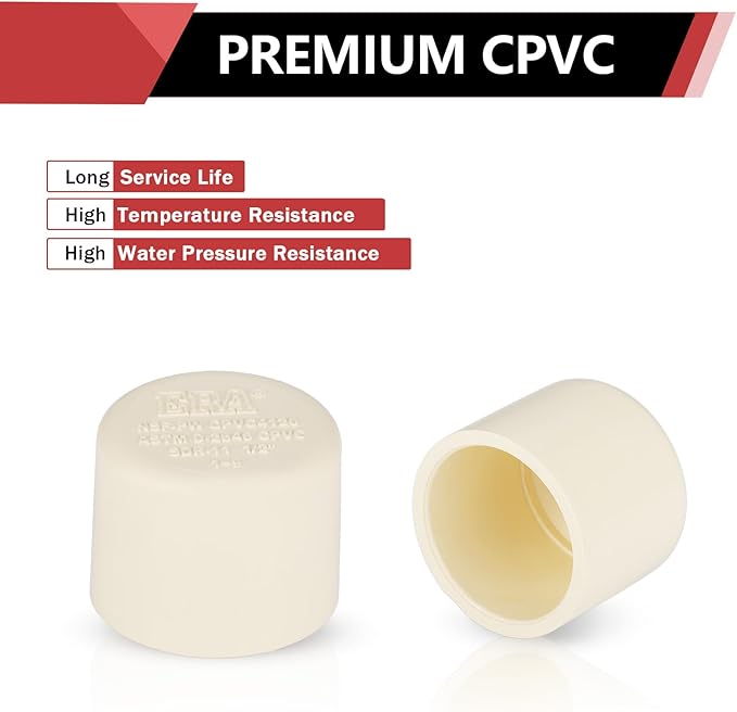 (30 Pack) EFIELD 1/2-inch CPVC Pipe Fittings, End Cap (Socket),(CPVC040-20-30PCS)